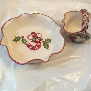 1994 Nichols Pottery dish & small handle dish